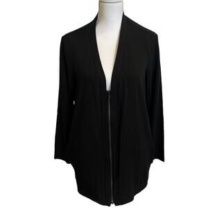 Eileen Fisher Cardigan Medium Black Tencel Zip System Stretch Minimal Sweatshirt